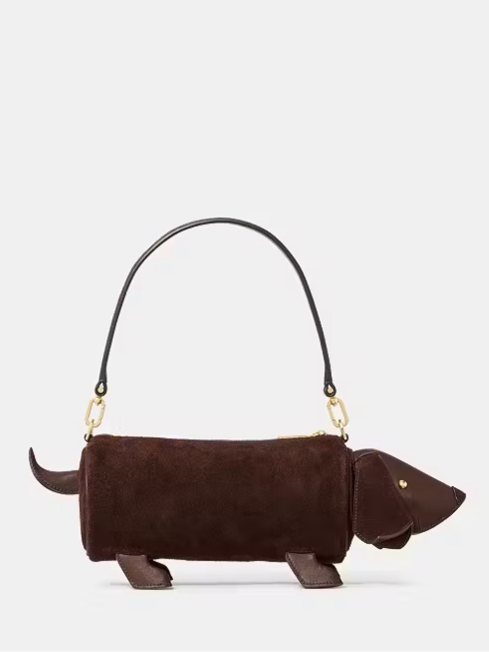 ♠️Kate Spade New York Charlie Dachshund Dog Suede Crossbody Bag, Brown NWT - Picture 3 of 8